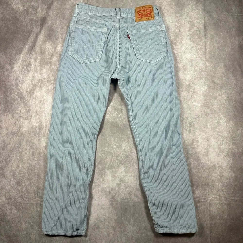 Levis 505 Regular Fit Corduroy Pants Mens 32x30 Light Blue Straight Leg Casual